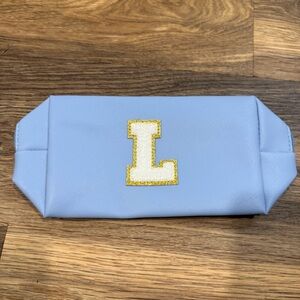 “L” Blue Clutch with Gold Accent Cosmetic Bag